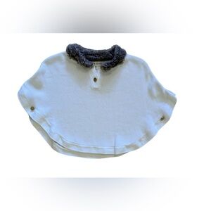 Hope & Henry Gray Cable Sweater Cape With Faux Fur Organic Cotton Size XS fur ne